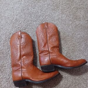 Justin Cowboy Boots Size 9 EE vintage Brown Orange Sears Leather pointed toe